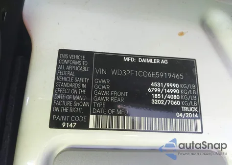 2014 Mercedes-Benz Sprinter 3500 High Roof z USA, uszkodzony, nr VIN WD3PF1CC6E5919465